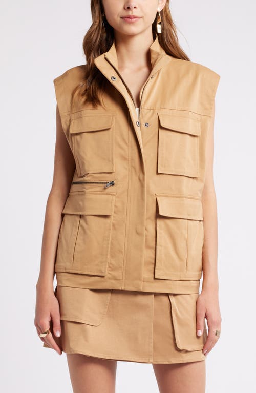 Shop Open Edit Twill Cargo Vest In Tan Cartouche