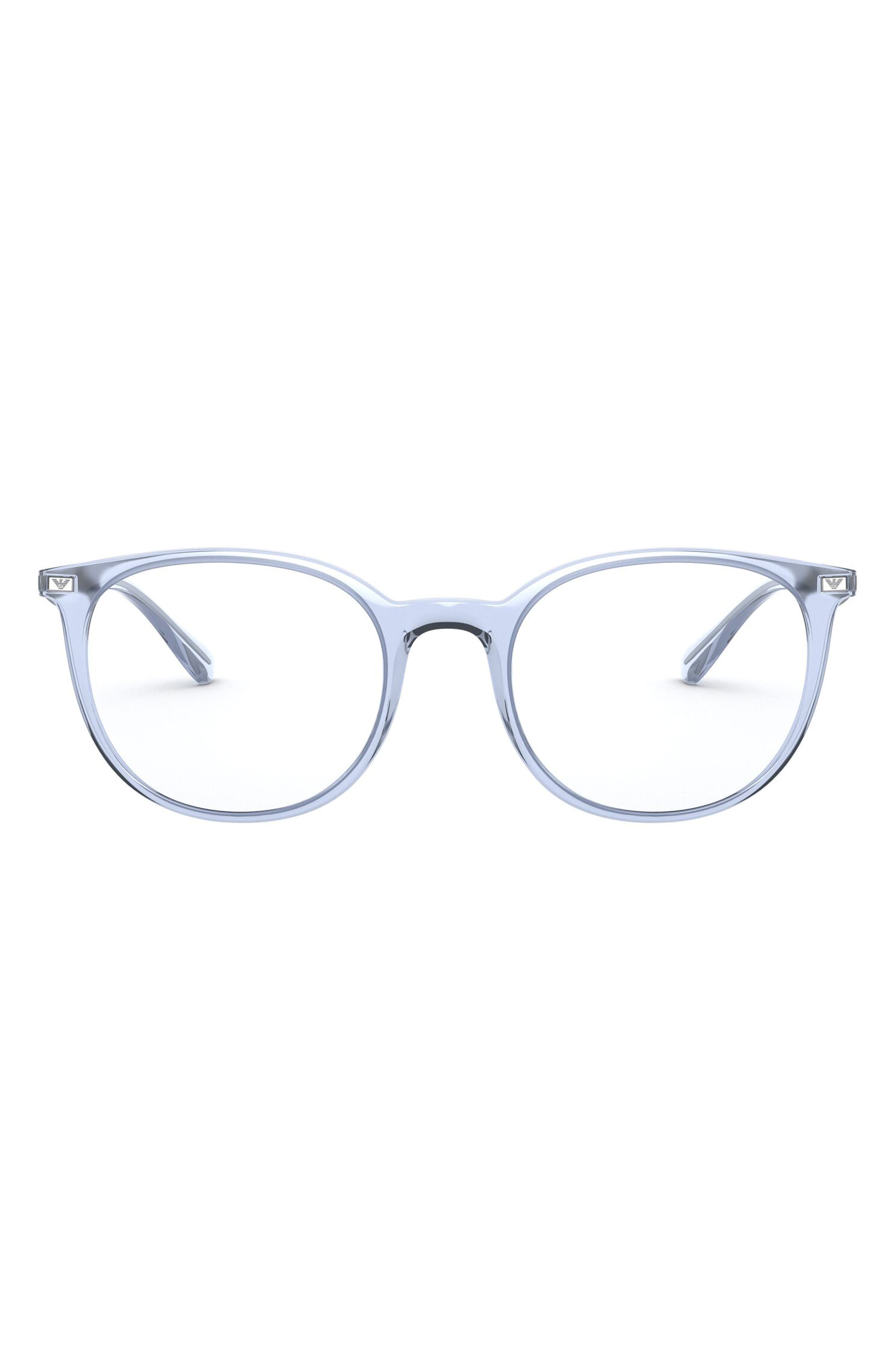 Emporio Armani 52mm Round Optical Glasses in Shiny Transparent Blue
