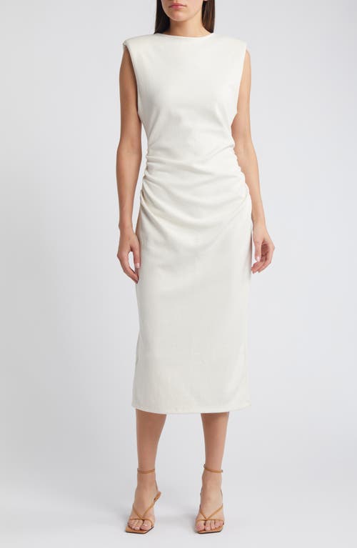 MANGO Paddy Cap Sleeve Gathered Midi Dress in Light Beige at Nordstrom, Size 4