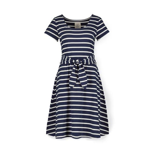 Shop Hope & Henry Organic Tie-waist Knit Dress In Navy With White Stripe