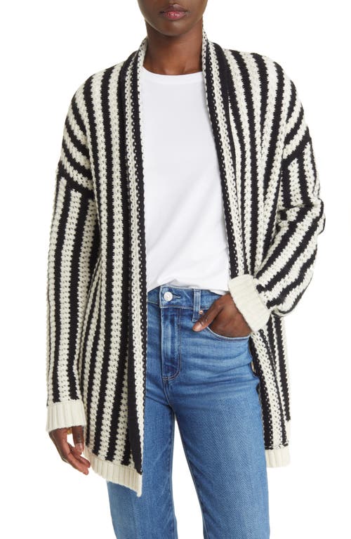 Nordstrom Signature Chainette Stripe Wool & Cashmere Cardigan in Black- Ivory Textured Stripe