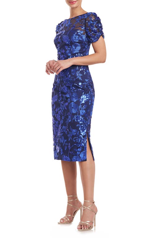 Shop Js Collections Clover Sequin Cocktail Dress In Navy/royal Blue