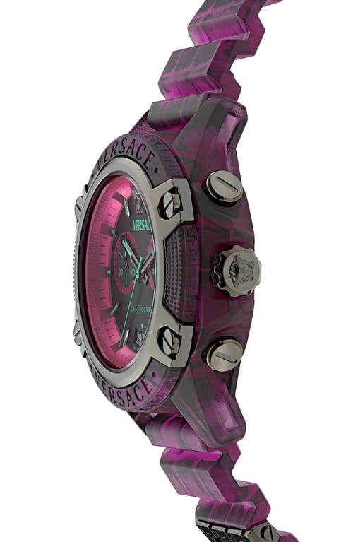 Shop Versace Icon Active Chronograph Silicone Strap Watch, 44mm In Transparent Pink