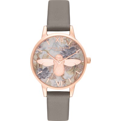 Olivia Burton Marble Floral Faux Leather Strap Watch, 30Mm