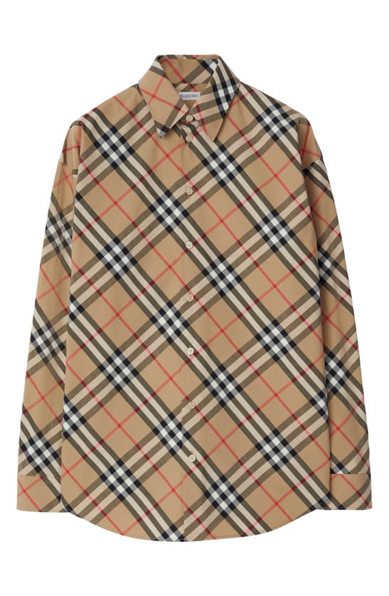 Shop Burberry Oversize Check Cotton Poplin Button-up Shirt In Sand Ip Check