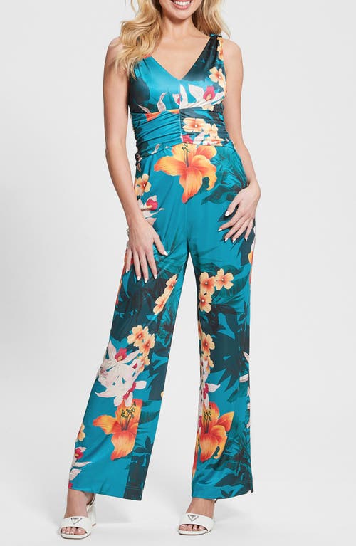 GUESS Emily Floral Print Jumpsuit in Blue at Nordstrom, Size X-Small