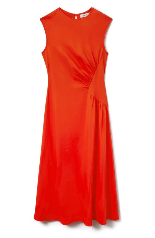 Reiss Orange Stacey Petite Ruched Midi Dress In Orange