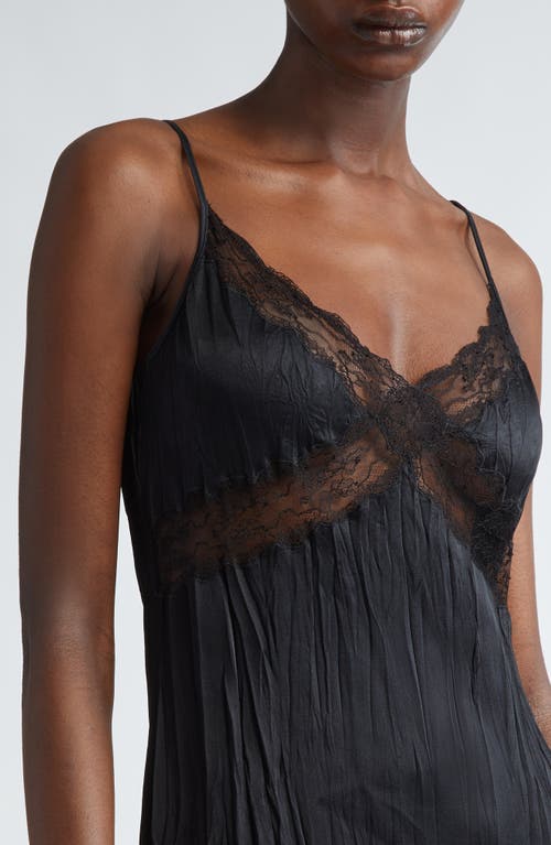 Michael Kors Collection Crushed Satin Charmeuse & Lace Slipdress In Black