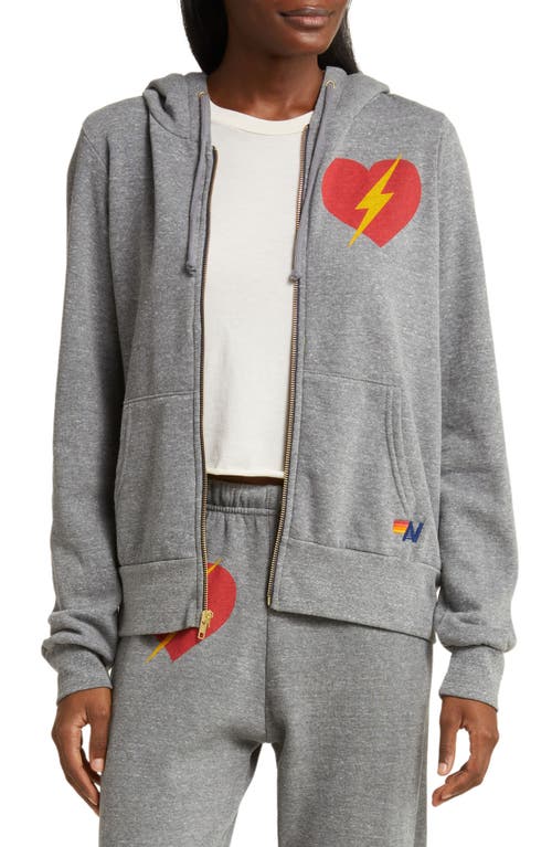 Aviator Nation Bolt Heart Graphic Zip-Up Hoodie Heather Grey at Nordstrom,