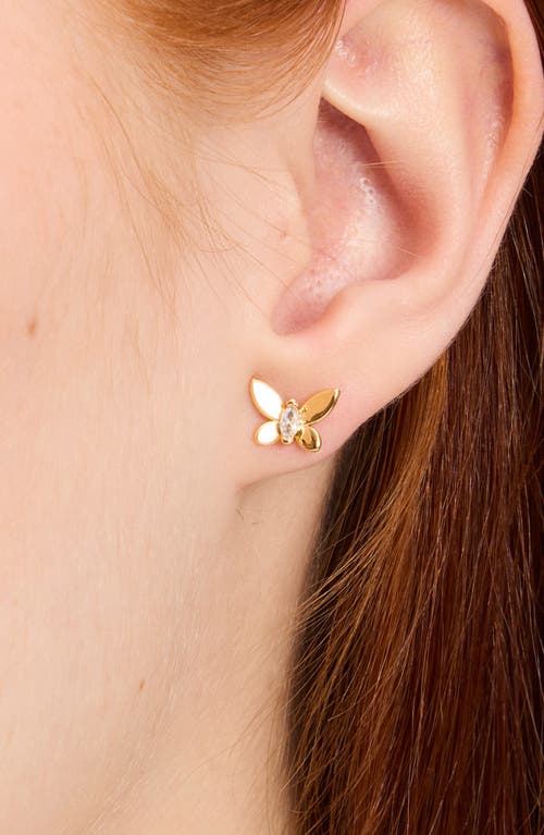 Shop Kate Spade New York Social Butterfly Mini Stud Earrings In Clear/gold.