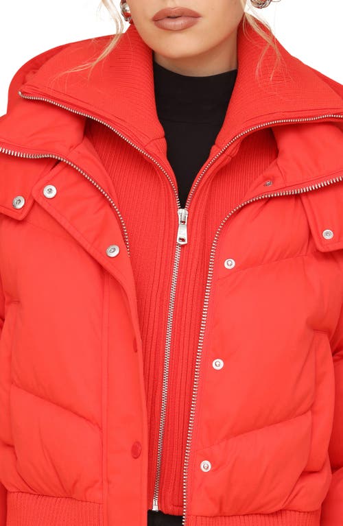 Shop Avec Les Filles Thermalpuff™ Crop Puffer Jacket With Rib Bib In Maraschino