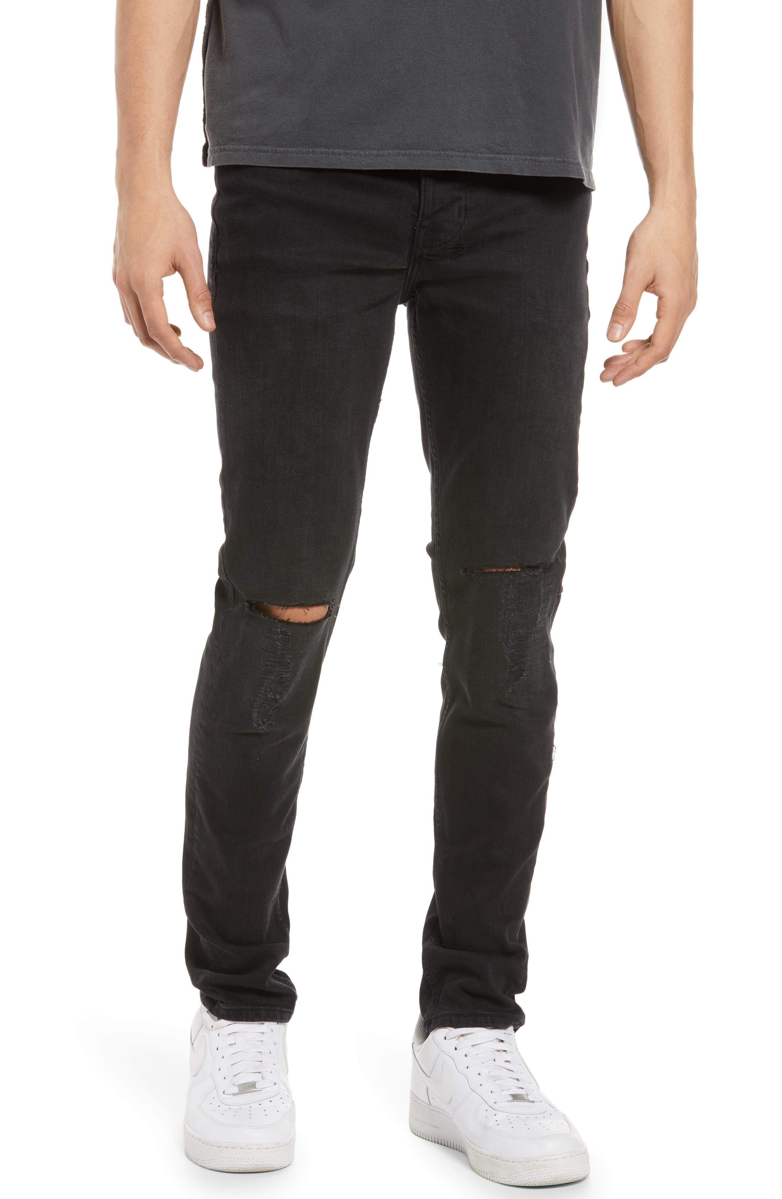 Ksubi Chitch Krow Krushed Ripped Skinny Fit Stretch Jeans in Black at Nordstrom, Size 33