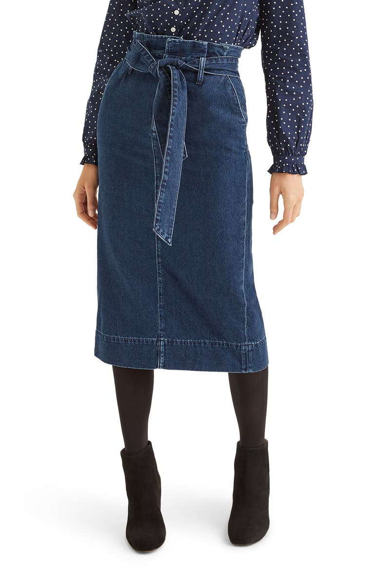 Cara Denim Paperbag Midi Skirt, Main, color, MID VINTAGE