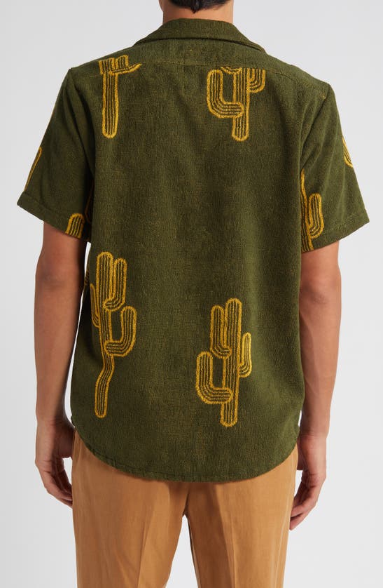 Shop Oas Mezcal Terry Cloth Camp Shirt In Green