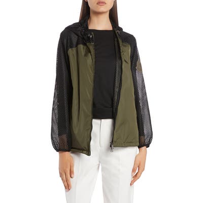 Moncler Persan Mesh Contrast Hooded Jacket, Green