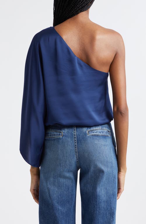 Ramy Brook Gina Asymmetric Satin Blouse In Spring Navy