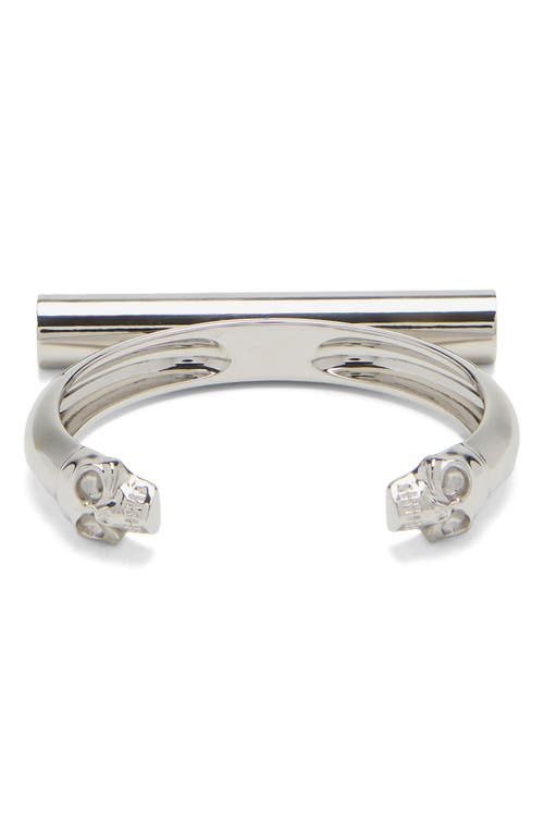 Shop Alexander Mcqueen Crossbar Cuff Bracelet In Palladium