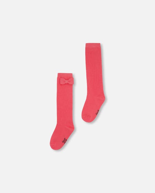 Shop Deux Par Deux Girl's Bow Knee Socks Magenta In Camelia Rose