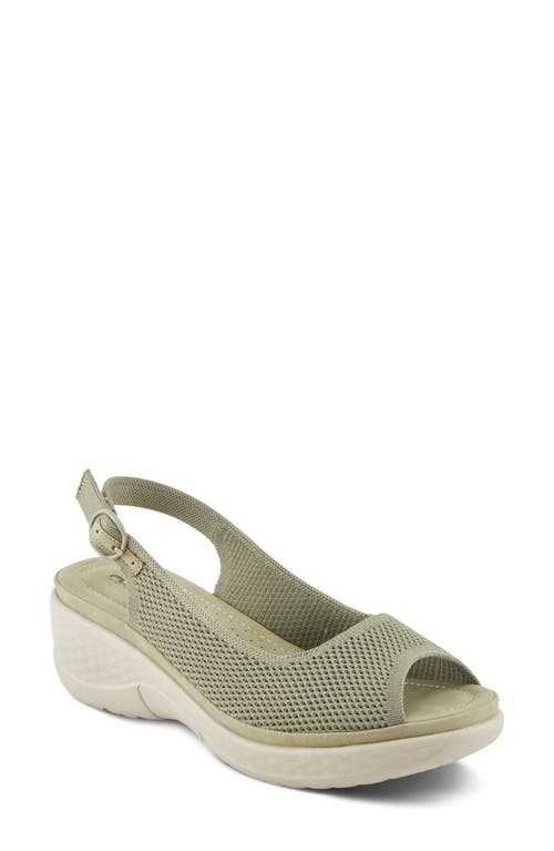 Flexus By Spring Step Mayberry Slingback Peep Toe Platform Wedge Sandal In Olive Green