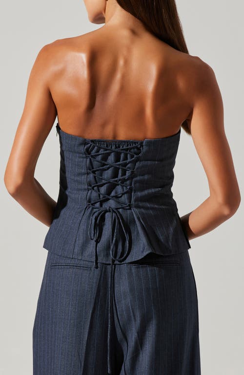 Astr The Label Kalani Lace-up Strapless Top In Blue Pinstripe