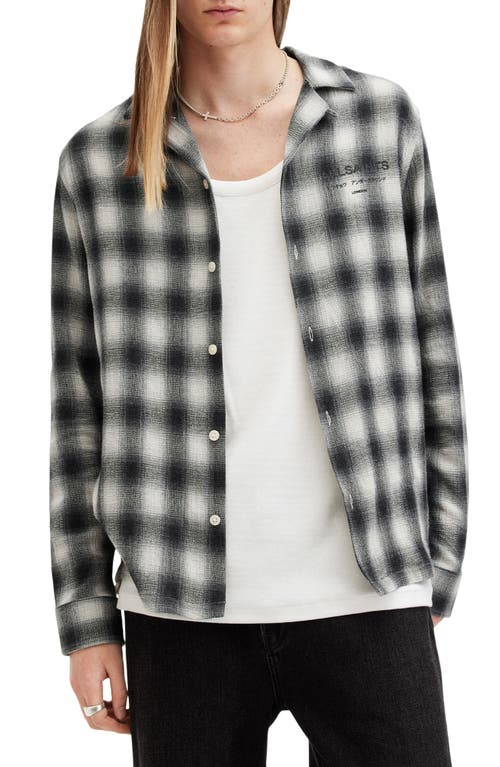 Shop Allsaints Underground Check Long Sleeve Camp Shirt In Off White