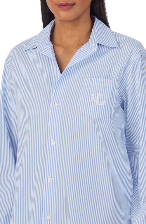 Shop Lauren Ralph Lauren Print Cotton Sleepshirt In Blue Stripe