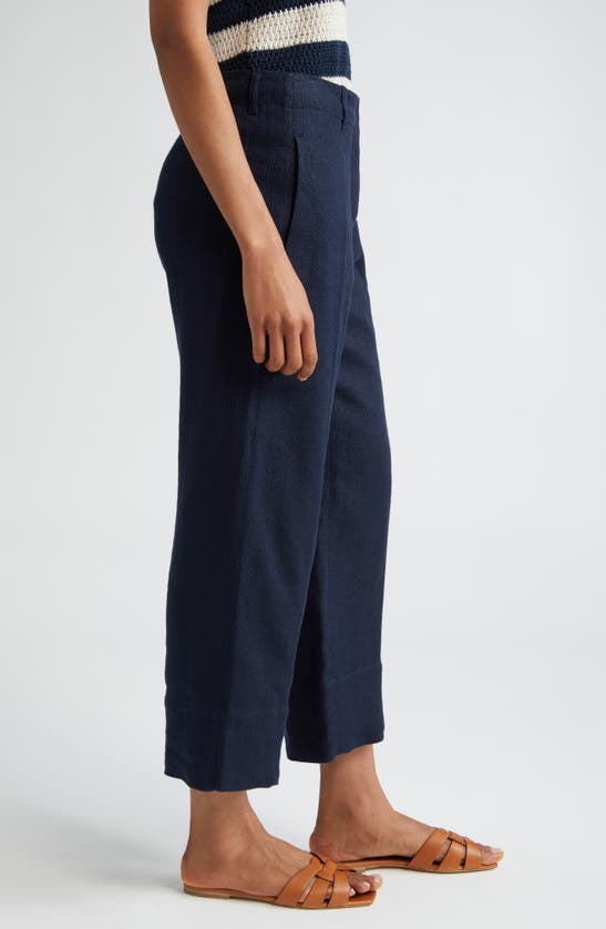 Shop Max Mara Cadice Linen Blend Crop Pants In Navy