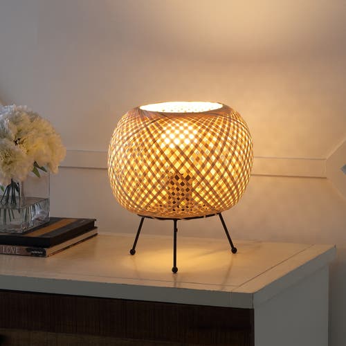 Jonathan Y Palma Bohemian Rustic Iron/rattan Led Mini Table Lamp With Smart Bulb In Light Brown/black