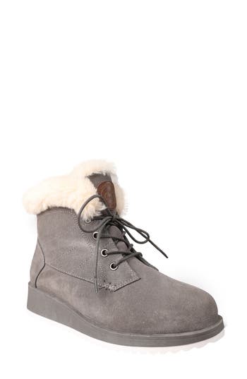 Shop Lamo Demi Faux Shearling Wedge Bootie In Charcoal