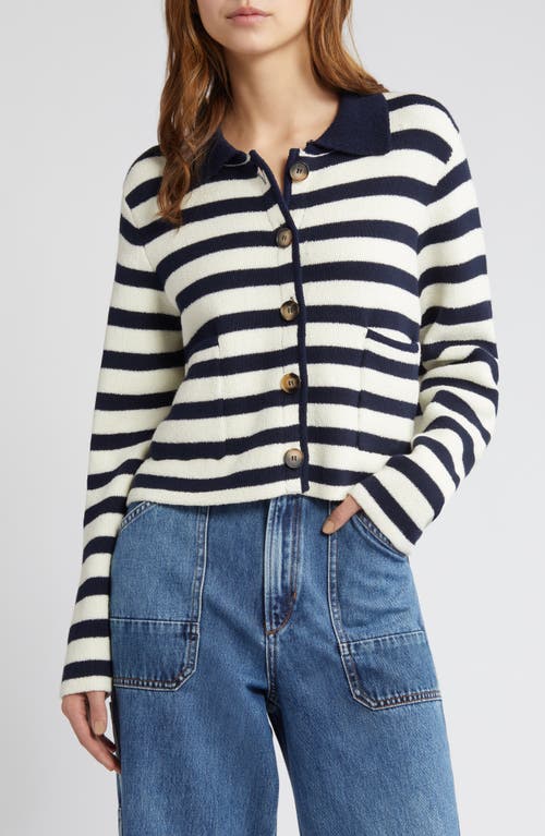 Favorite Daughter The Annabel Stripe Knit Jacket In Navy/white