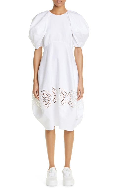 Stella McCartney Broderie Anglaise Linen & Cotton Blend Midi Dress in 9000 - Pure White