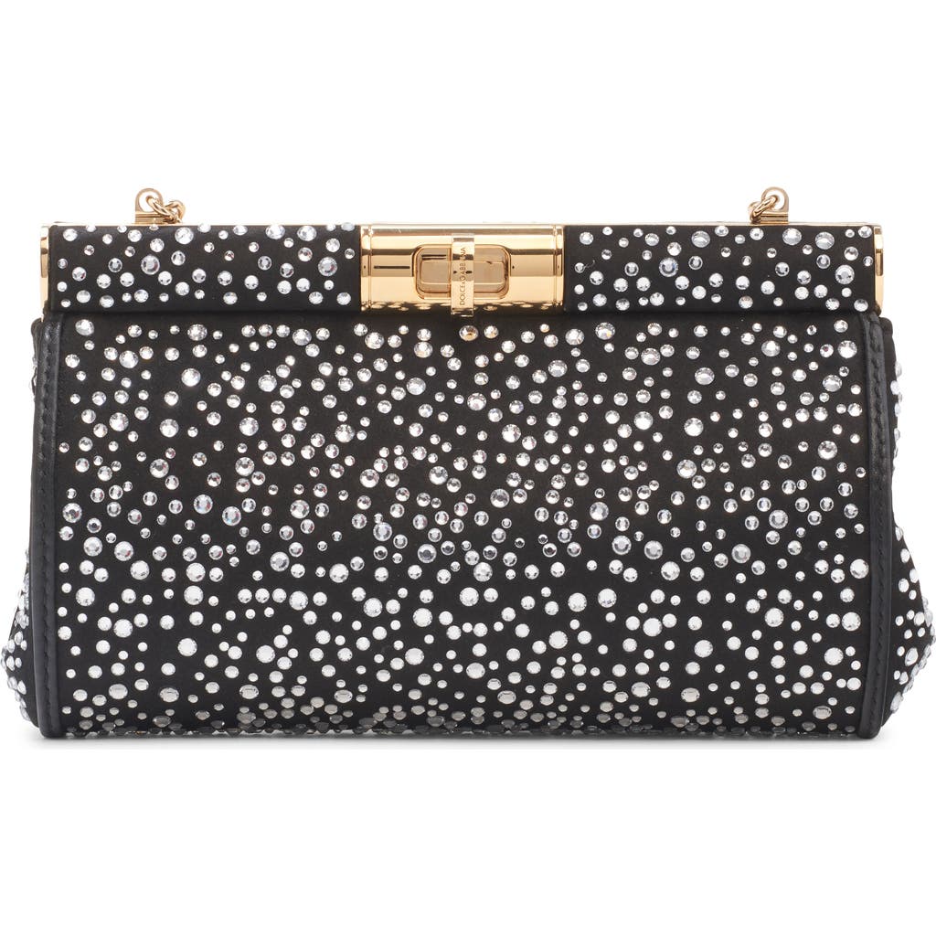 Dolce & Gabbana Small Marlene Rhinestone Embellished Shoulder Bag In Black