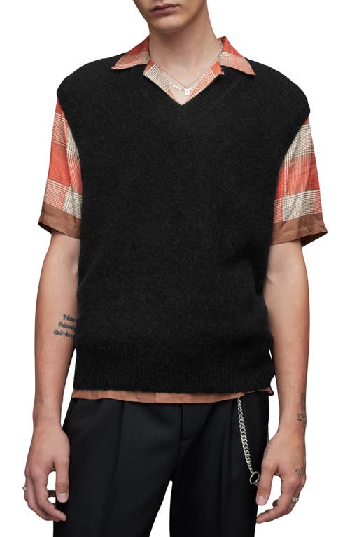 AllSaints Bronx Oversize V-Neck Sweater Vest in Black