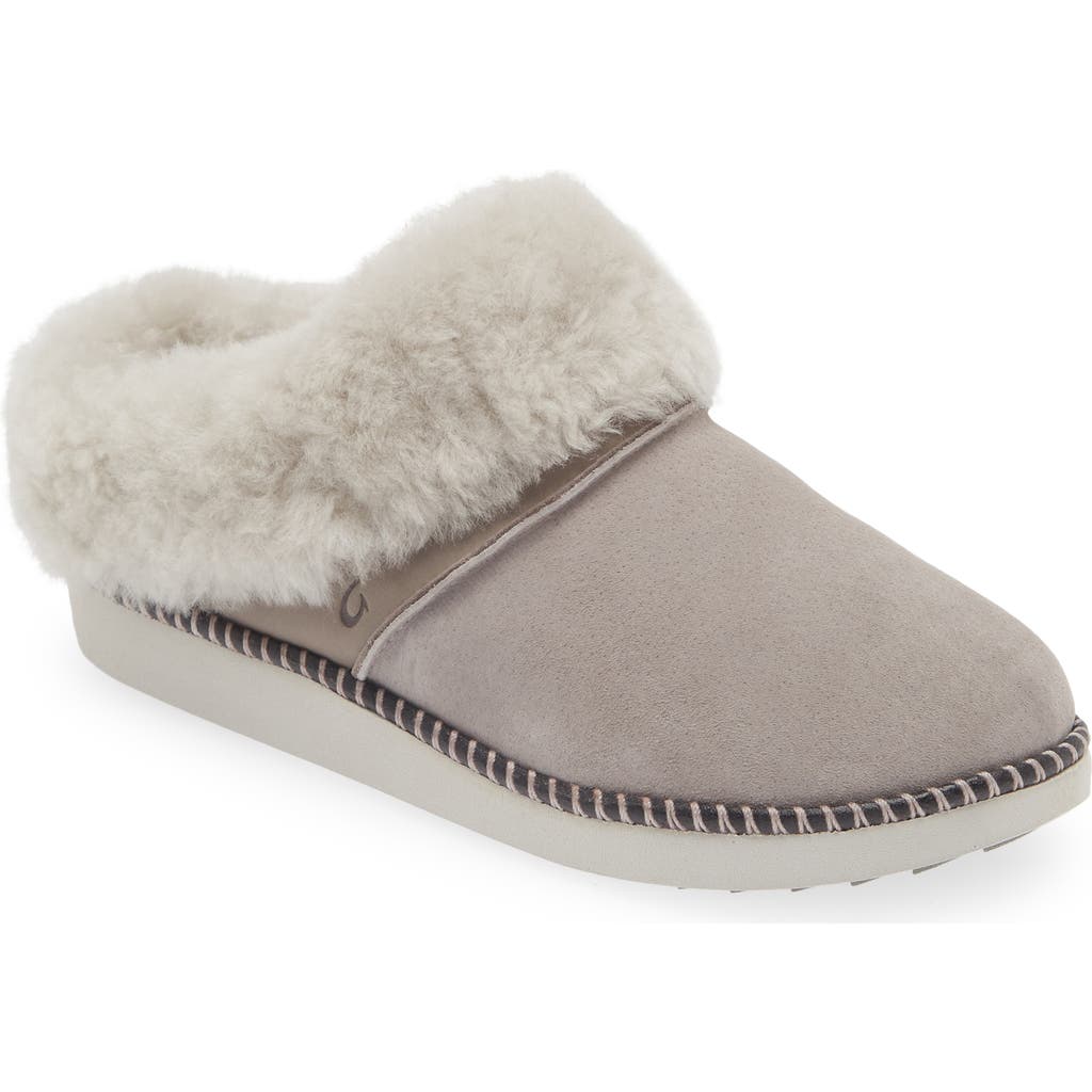 Olukai Genuine Shearling Slipper In Fog/mist Grey