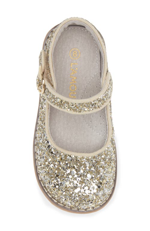 Shop L'amour Kids' Natasha Glitter Mary Jane Flat In Glitter Champagne