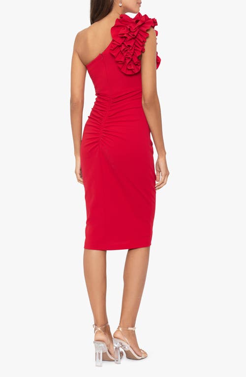 Shop Xscape Evenings Ruffle One Shoulder Sheath Dress In Red