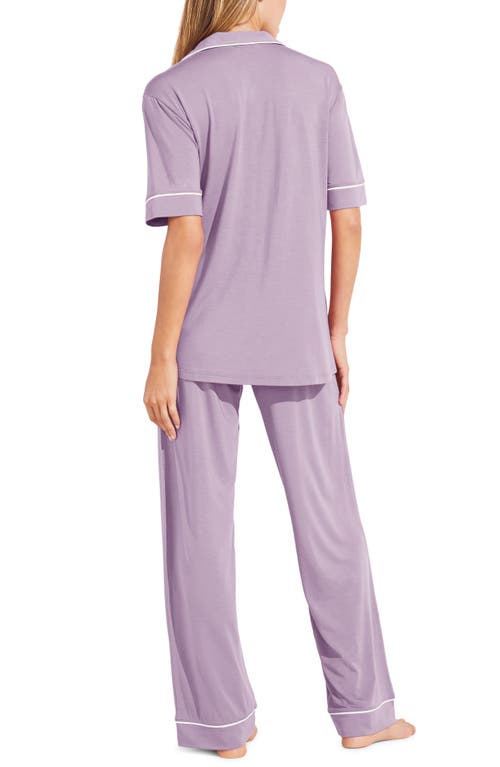 Shop Eberjey Gisele Short Sleeve Jersey Knit Pajamas In Lavender/ivory