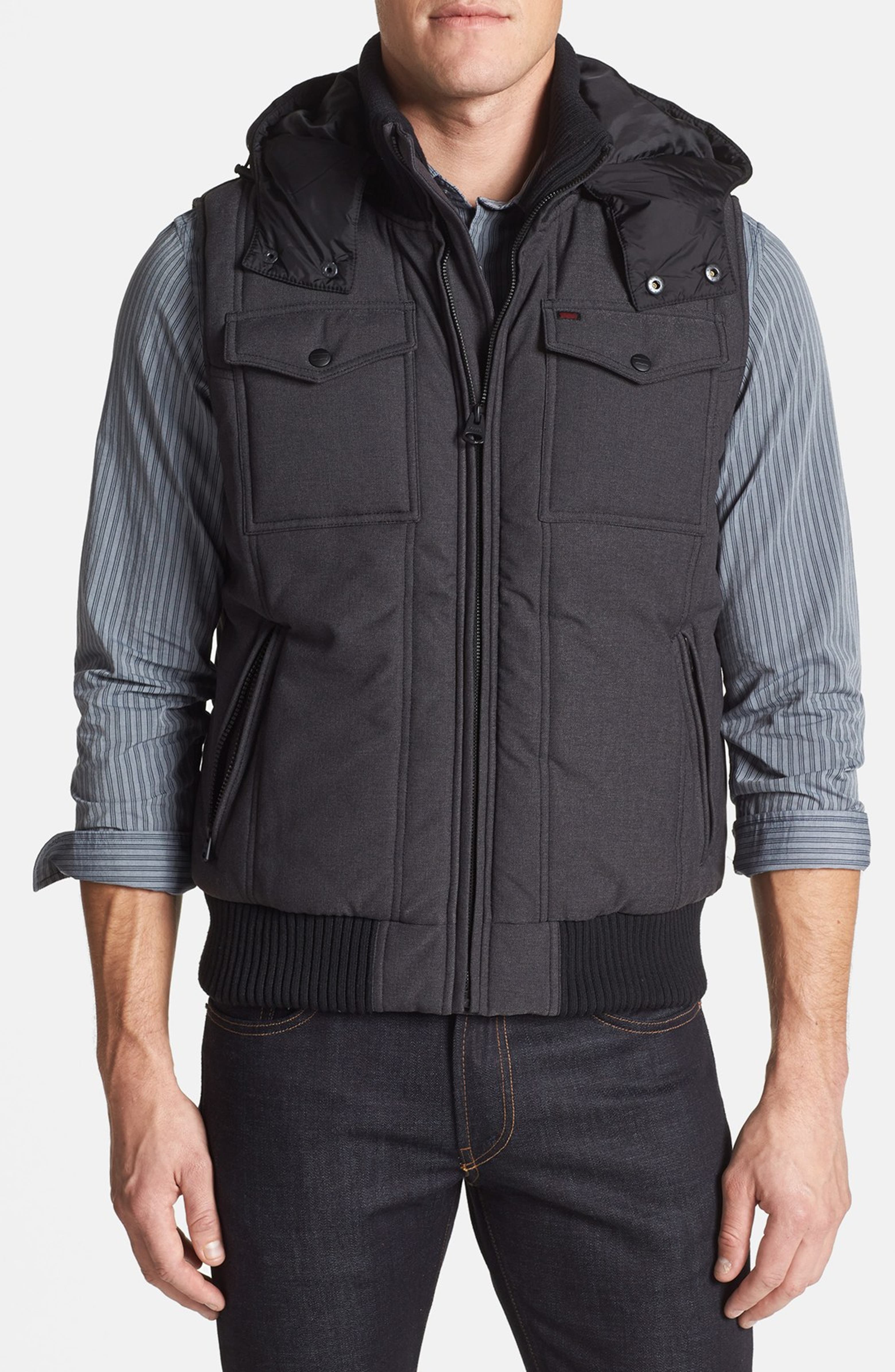 Levi's® Herringbone Puffer Vest with Removable Hood Nordstrom