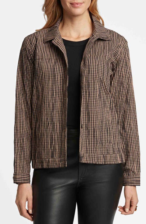 Foxcroft Thelma Crinkle Cotton Blend Gingham Jacket In Almond/black