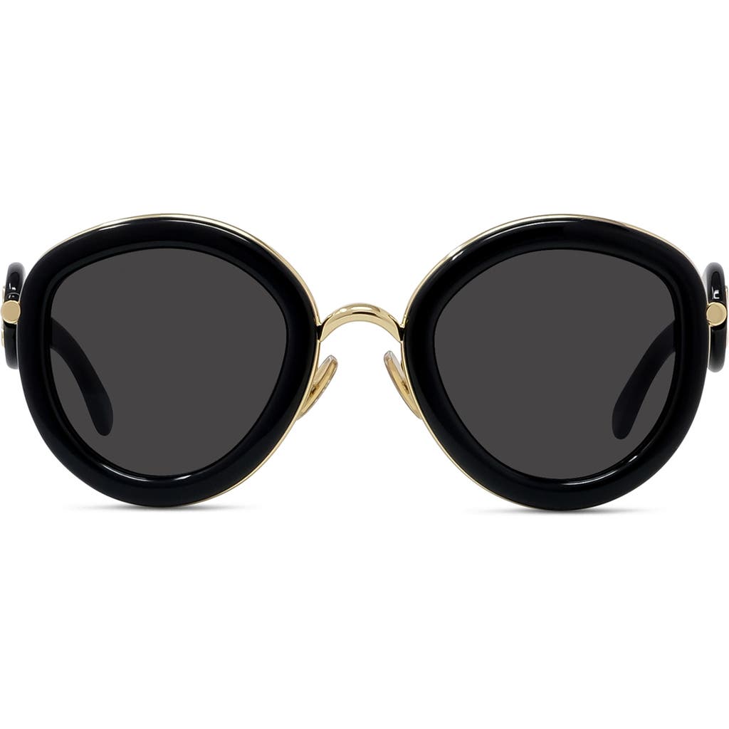 Loewe 49mm Small Round Sunglasses In Shiny Black/smoke