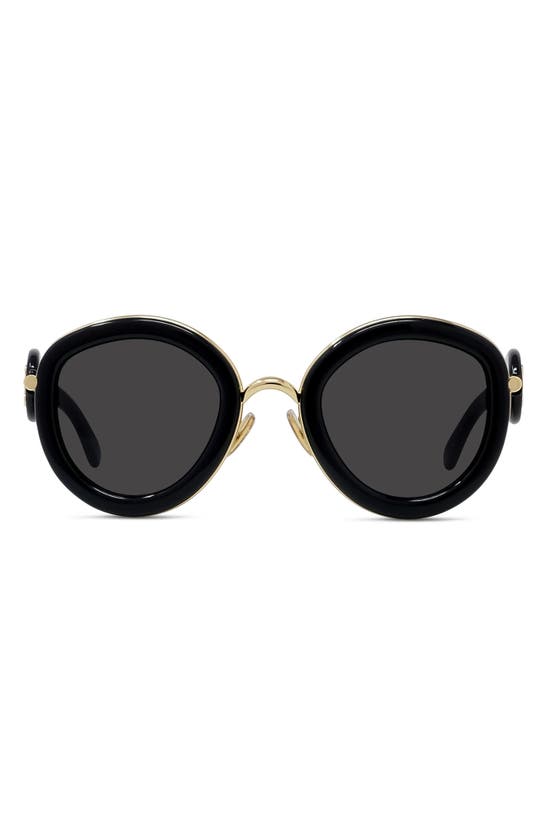 Shop Loewe 49mm Small Round Sunglasses In Shiny Black / Smoke