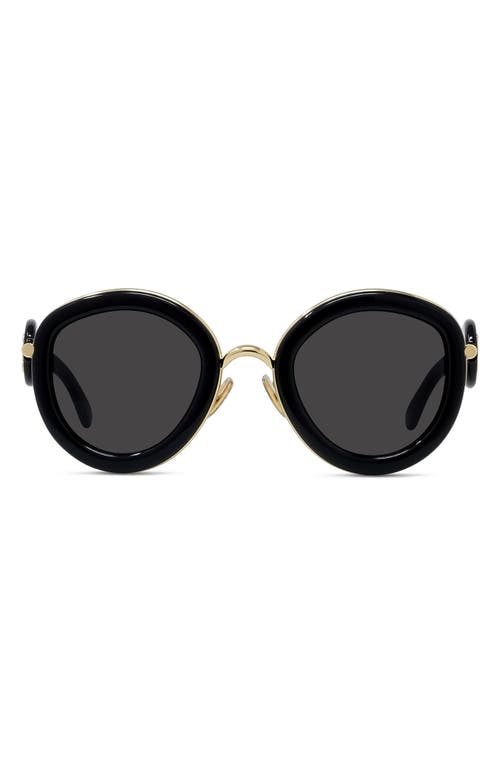 Shop Loewe 49mm Small Round Sunglasses In Shiny Black/smoke