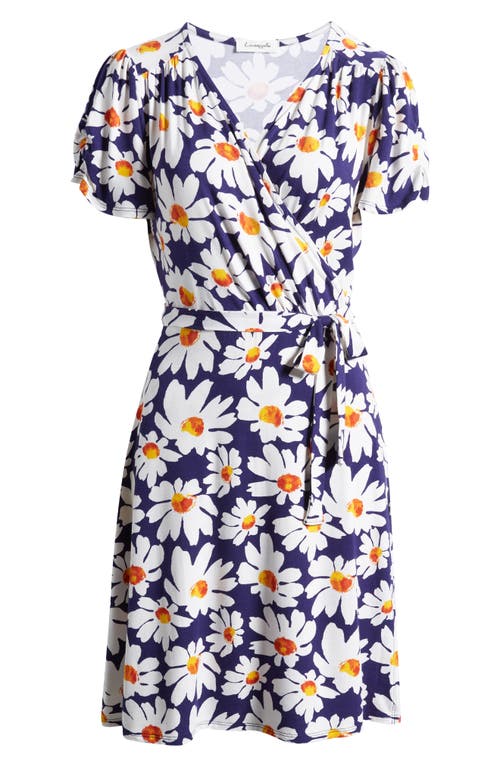 Loveappella Floral Faux Wrap Knit Dress In Navy/ivory