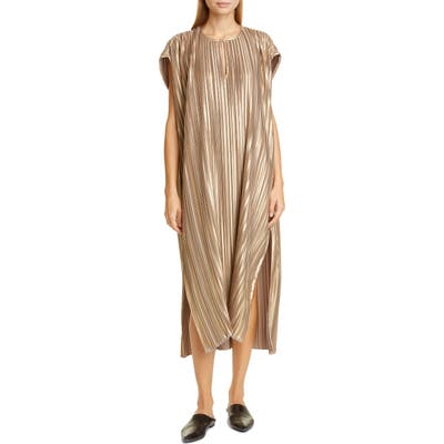 Zero + Maria Cornejo Rae Plisse Metallic Caftan Dress, Orange