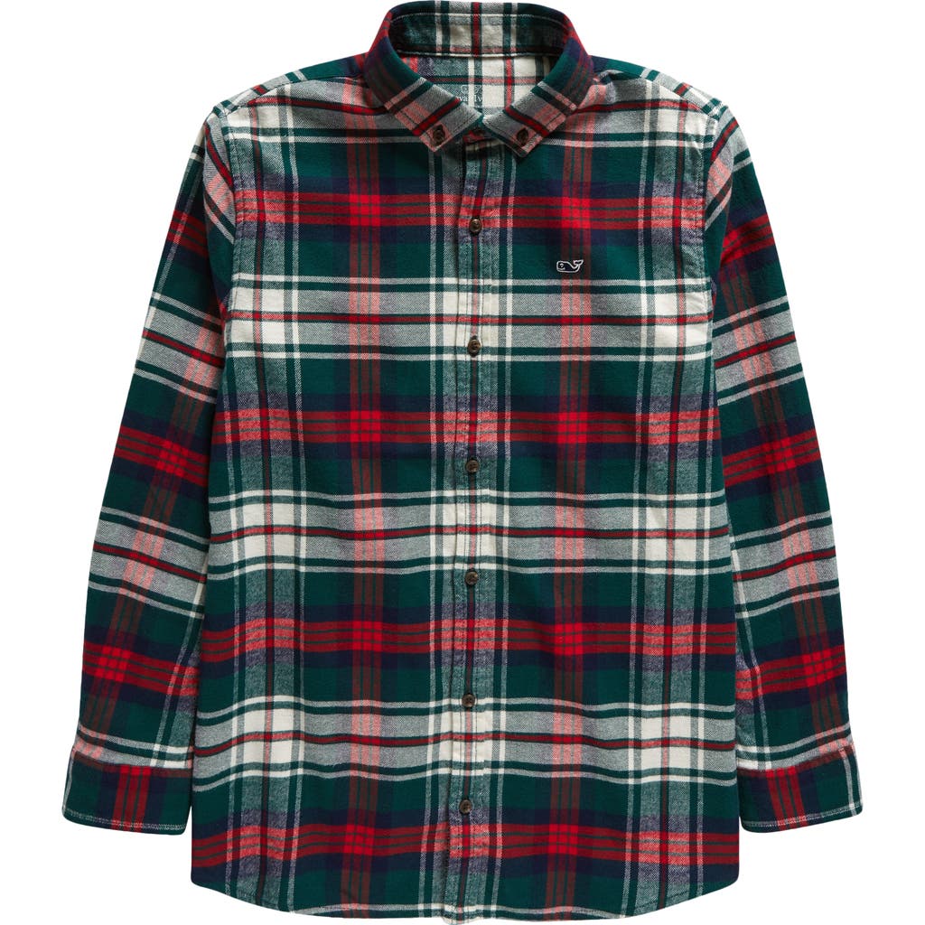 Shop Vineyard Vines Kids' Check Cotton Stretch Flannel Button-down Shirt In Charleston Green
