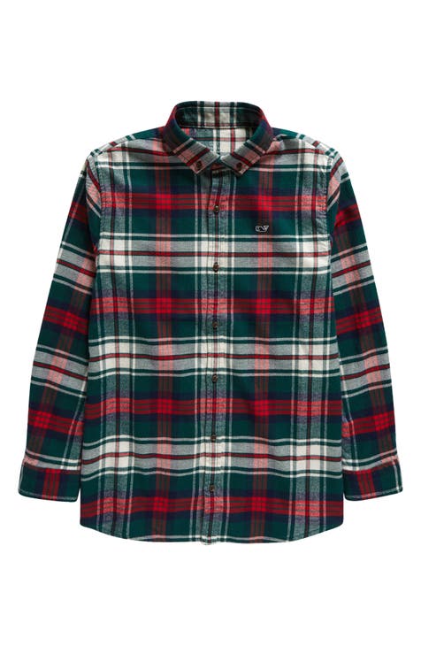 Kids' Check Cotton Stretch Flannel Button-Down Shirt (Big Kid)