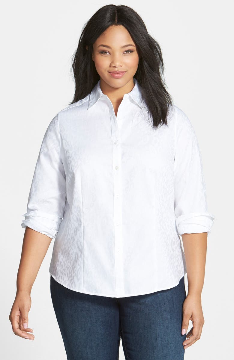 Foxcroft Diamond Dot Fitted Shirt (Plus Size) | Nordstrom