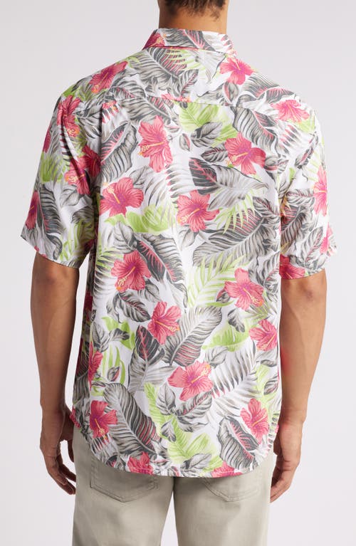 Shop Tommy Bahama Coconut Point Frond Escape Floral Islandzone® Short Sleeve Performance Button-up Shirt In Summer Grey