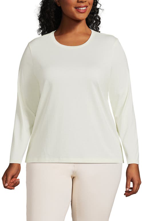 Shop Lands' End Plus Size Relaxed Supima Cotton Long Sleeve Crew Neck T-shirt In Fresh Ivory