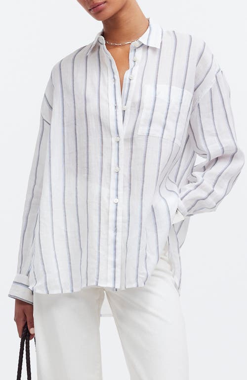Madewell The Oversized Stripe Button-up Shirt In Celeste